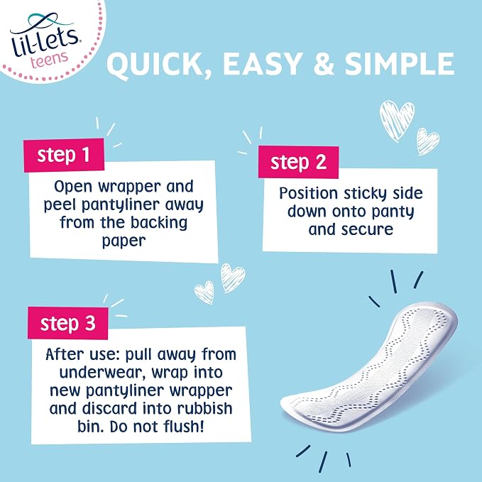 Lil-Lets Teens Liners - 64 Count Pantyliners for Girls - Thin, Absorbent Liners - Soft & Breathable, Fragrance Free for First Periods - Light Days