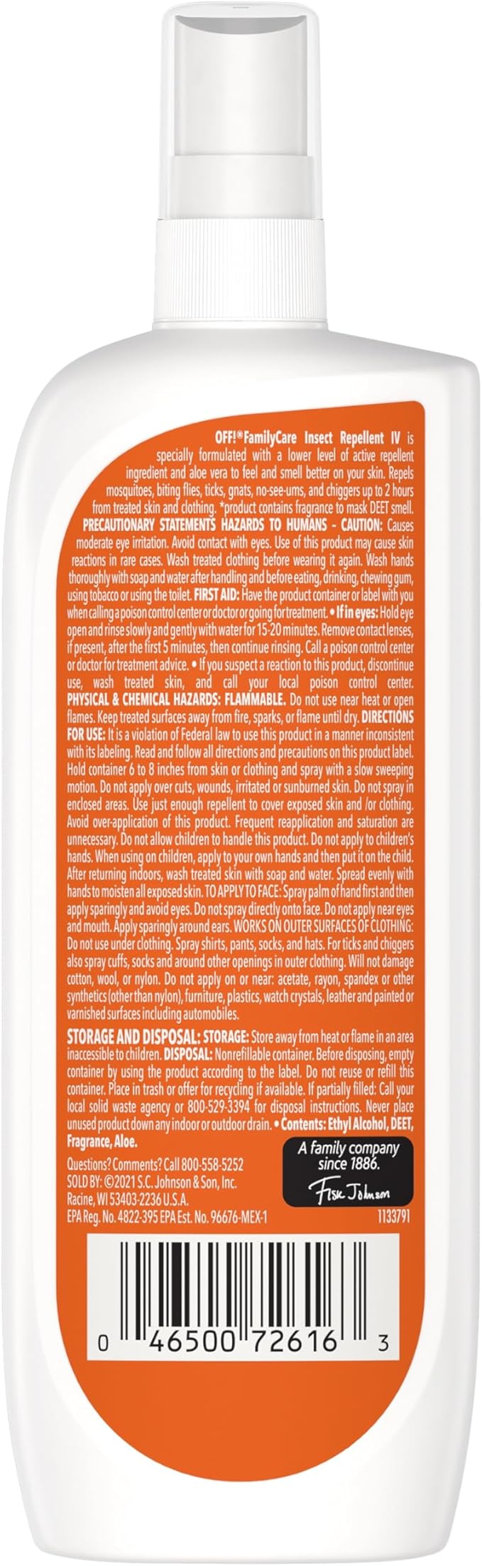 OFF! Family Care Mosquito & Tick Repellent Spritz, Bug Spray Containing 7% DEET, Unscented with Aloe Vera, 9 Oz
