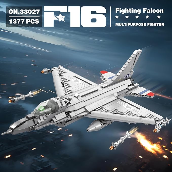 F-16 Fighter Jet Building Sets,Military Fighter Display Model,Air Force Building Block Set 33027,Fighting Falcon Airplane Army Construction Set,Toys Gifts for Military Fans and Kid 14+,1377PCS