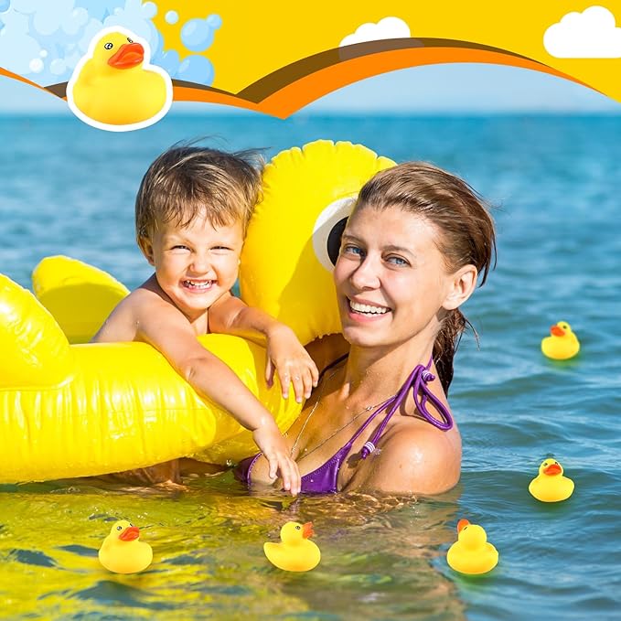 Lenwen 50 Pcs Waterproof No Hole Rubber Ducks Bath Toy with Sealed Plug Without Hole Bathtub Floating Bath Toy for Birthday Party Decoration Gift Swimming Pool (2.2 Inch)