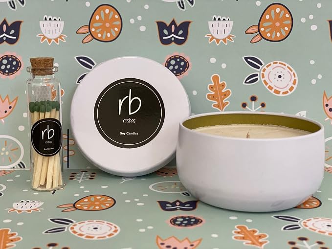 rosbas Unscented Soy Wax Candle - 6 oz Tin in Drawstring Cotton Bag - Clean Burning and Fragrance Free - White - Made in USA