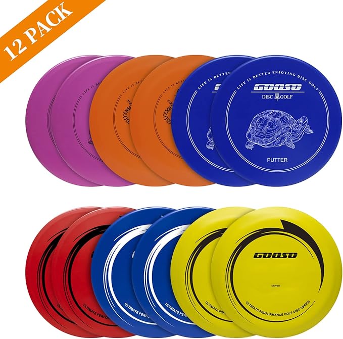 GOOSO Disc Golf Set with Bag - 12 PCS Flying Disc Golf Discs for Beginner with Putter, Midrange, Driver | Portable Disc Golf Backpack Holds 28+ Discs Free Stand Bag Design for Convenient Use