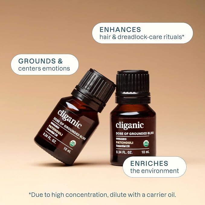 Cliganic Organic Patchouli Essential Oil - 100% Pure Natural for Aromatherapy Diffuser | Non-GMO Verified