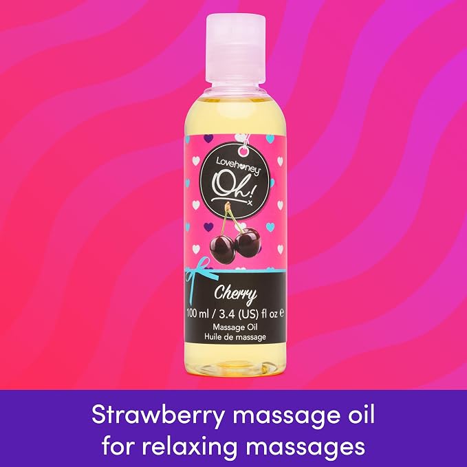 Lovehoney Cherry Massage Oil - Infused with Essential Oils - Vegetarian Friendly - 3.4fl oz