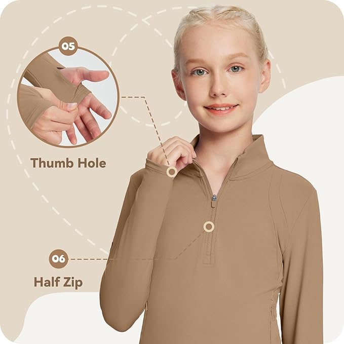 baleaf Girls Long Sleeve Shirts Fleece Jacket Fall Half Zip Pullover Kids Sweatshirts Athletic Thermal Coat