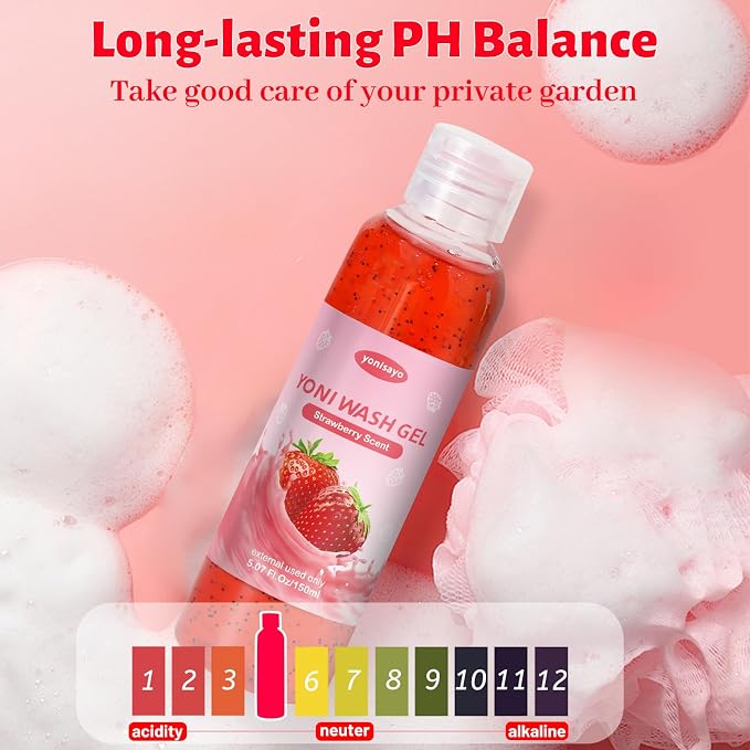 2 PCS Yoni Wash, Natural Feminine Wash for Women Ph Balance, Yoni Body Wash Soap Vaginal Wash Gel for Intimate Moisturizing Deodorant Remove Odor, Strawberry Scent