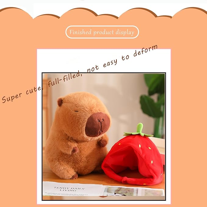 Cute Capybara Stuffed Animal with Wearable Toast Headset, Gifts for Kids (9 Inches, Strawberry Capybara)