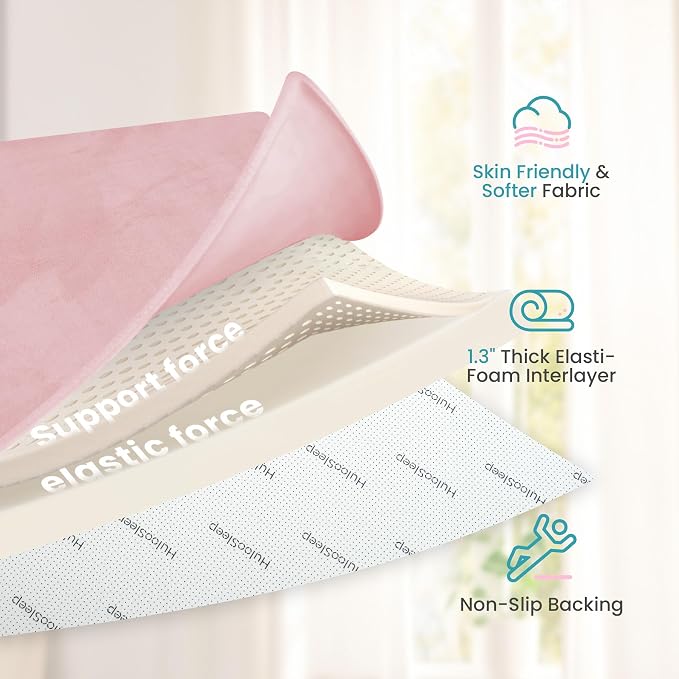 Baby Play Mat for Floor,1.3" Thick Elasti-Foam 50"×74" Playpen Mat for Tummy Time,Water Repellent Soft Coral Velvet for Toddler,Infant,Kids,Non-Slip Backing Safe for Crawling(Pink)