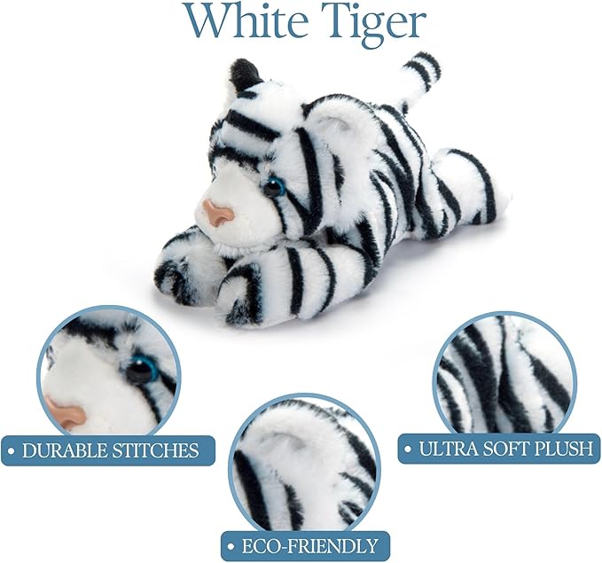 The Petting Zoo White Tiger Stuffed Animal Plushie, Gifts for Kids, Scoopz Wildlife Animals, Tiger Plush Toy, 8 inches