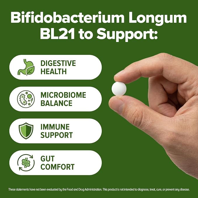 Bifidobacterium Longum Probiotic 240 Tablets (4 Month Supply) – Researched Strain BL21 – 3 Billion CFU – Digestive Health & Microbiome Support – GMP Certified (240, Bifidobacterium Longum)