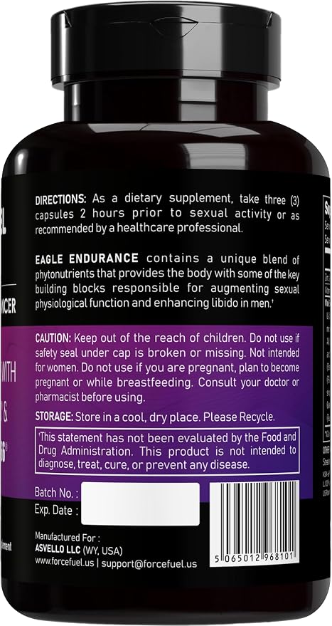 FORCE FUEL Herbal Supplement Sex Pills for Men – Last Longer in Bed and Enhance Erection Sensitivity – Includes Lab-Tested LJ100 Tongkat Ali & KSM-66 Ashwagandha – 30 Doses for Men Eagle Endurance