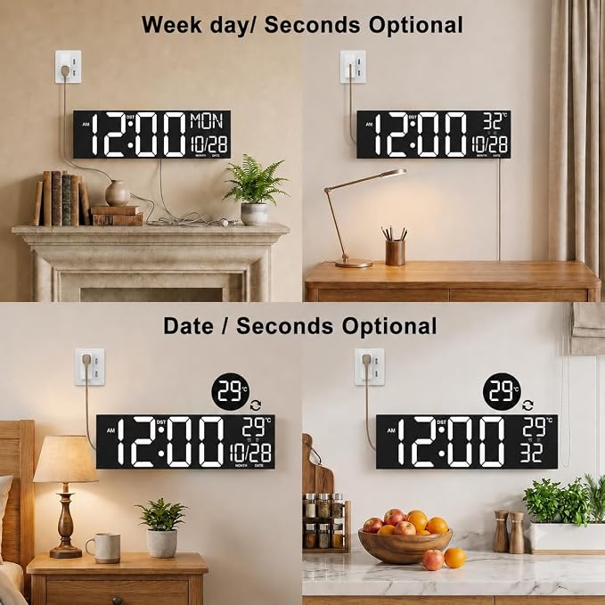 JALL 30" Giant Digital Wall Clock, Extra Large LED Clock with Remote, Huge Wall Clock with Jumbo Numbers for Living Room, White