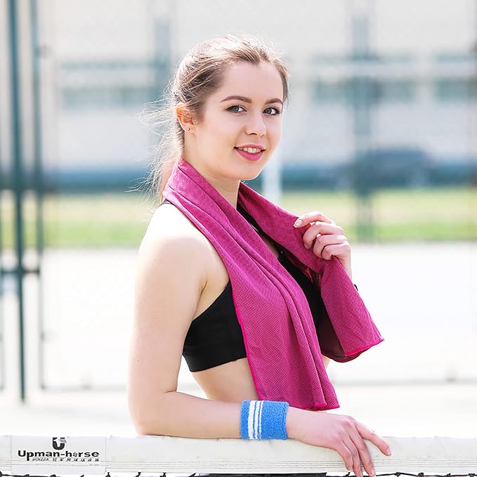 10 Pack Cooling Towels Bulk Microfiber Ice Towel Quick Dry Breathable Chilly Sweat Towel Stay Cool for Neck Face Yoga Gym Workout Running Pilates Beach with Carabin Bag, 40x12'', Rose