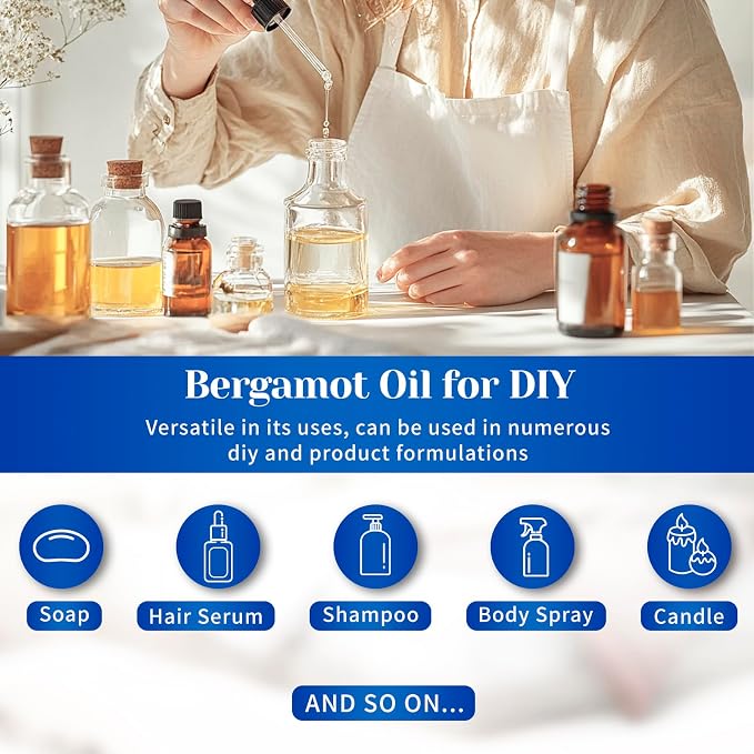 HIQILI Bergamot Essential Oil for Diffuser, Skin, Hair, DIY - 16 Fl Oz (500 mL)