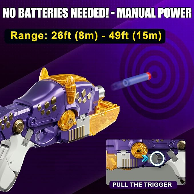 Blaster Toy Gun Transforming Alloy Dinosaur - 2 in 1 Morphing Toy (Gun to Dino), Soft Bullet Toy Blaster Gun with 20 Foam for Indoor Outdoor Shooting Game, Toy Blaster for Kids Boys Girls (T-Dino)