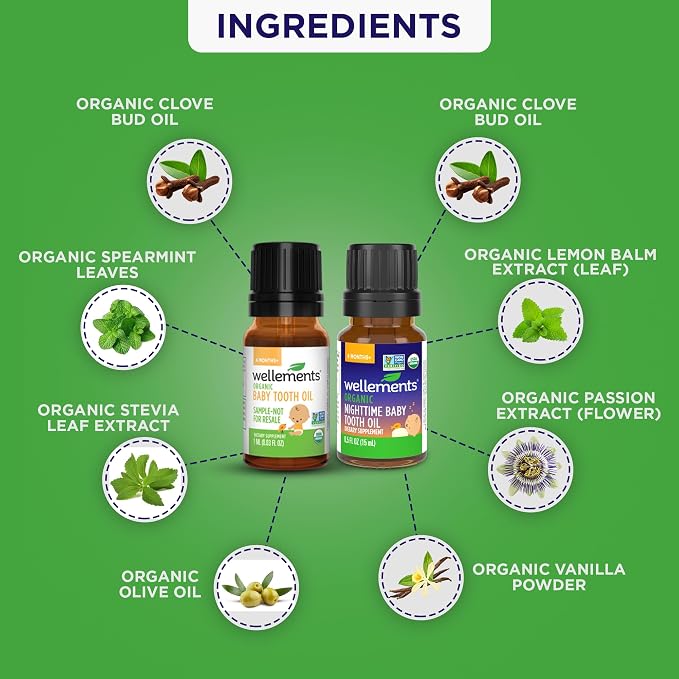 Wellements Organic Baby Tooth Oil for 4 Months+(0.5 Fl Oz) -Day & Night Soothing Teething Relief Oil* for Babies - Gently Helps Soothe Tiny Gums*, Calms Teething Discomfort & Supports Bedtime Comfort