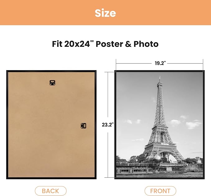upsimples 20x24 Poster Frame, Easy Slide-In Assembly, Black, 3 Pack | Gallery Wall 20 x 24 Picture Frames Set for Family, Wedding, Christmas, Easy to Change Photos