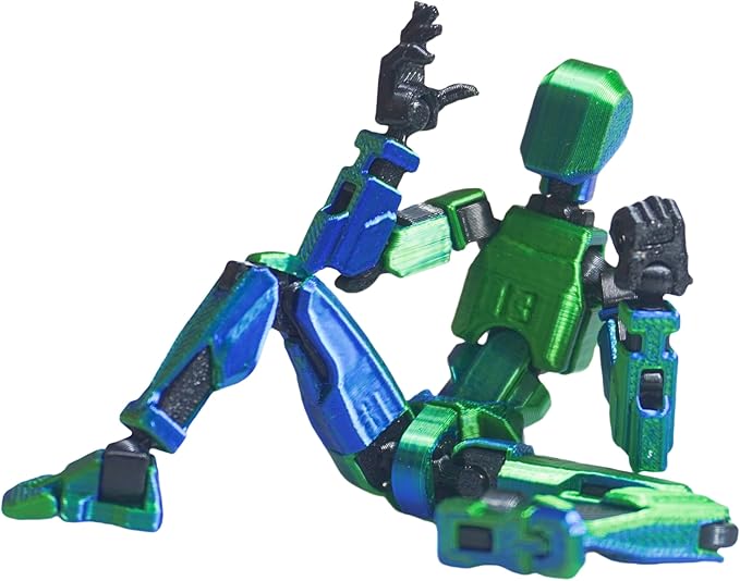 Dummy13 Action Figure Set | Pre-Assembled 3D Printed Titan and Robo Figures | Highly Articulated Robot Toys with Interchangeable Accessories | Perfect for Collectors and Hobbyists (Blue Green)