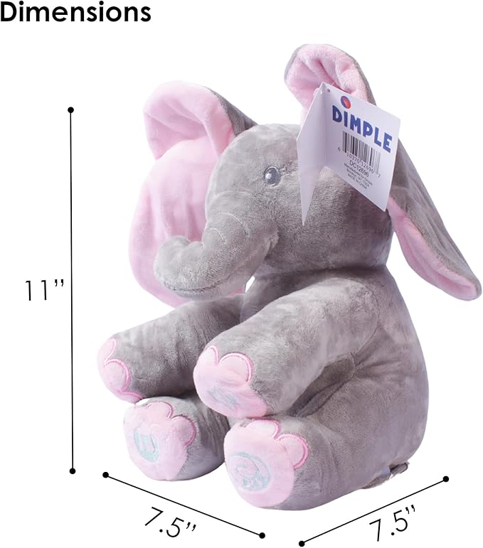 Dimple Kaia Elephant Stuffed Animal Toy - Animated Plush Pink Singing Elephant, Interactive Musical Peek-a-Boo for Babies, Kids, for Toddlers, Ages 0 and Up(Battery Included)