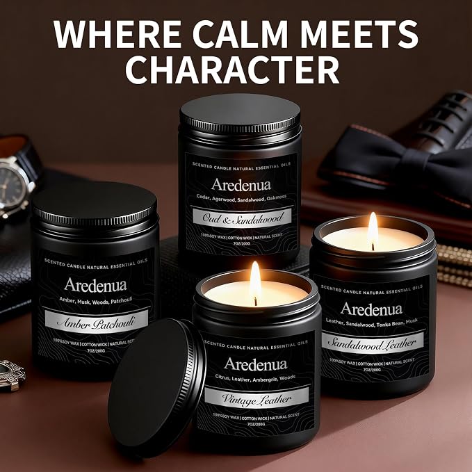 Vintage Leather Candle | Manly Candles for Home Scented, Masculine Candle for Men, Aromatherapy Gifts for Him - 7oz Soy Candles with 50 Hours Burn Time, Perfect for Relaxing