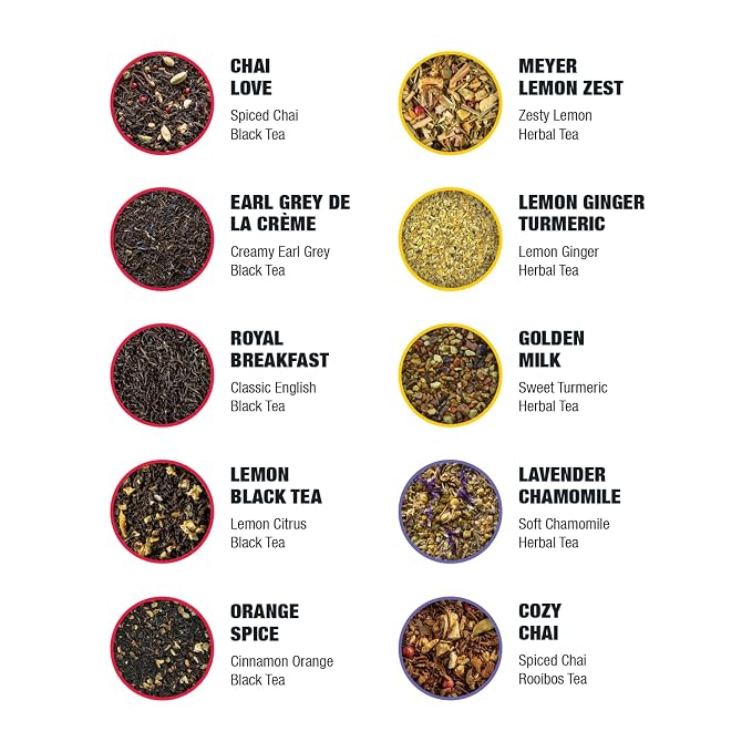 Tiesta Tea - Classic Teas Sampler Dry Flight Set, Loose Leaf, High to No Caffeine, Makes Hot & Iced, Assorted Tea Sets with Herbal, Black, Green, and Fruit Blends, 20 Resealable Sample Pouches