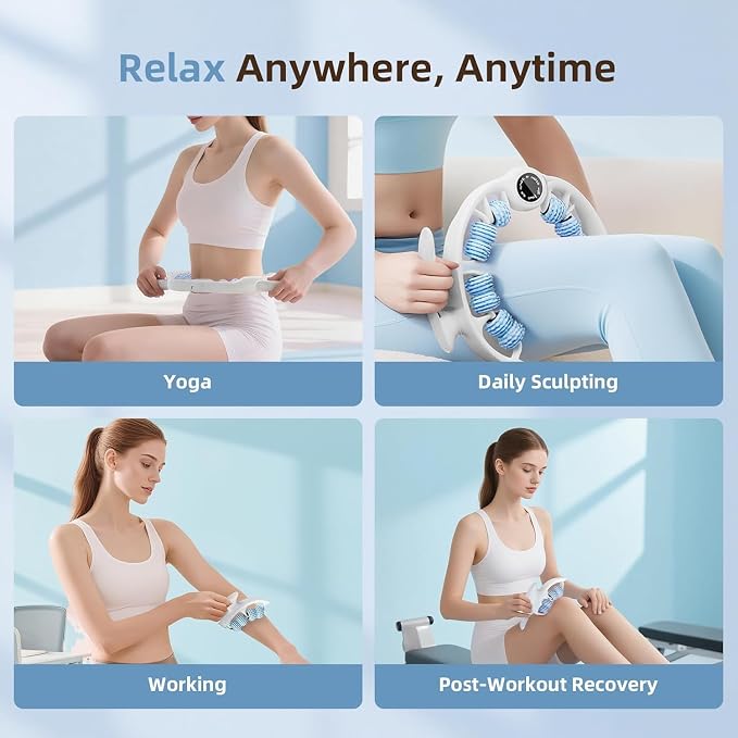 Cellulite Massage Roller for Legs, Anti Cellulite Massage Tool with Detachable Handle, Cellulite Remover for Legs, Lymphatic Drainage & Deep Tissue Pain Relief (Blue)