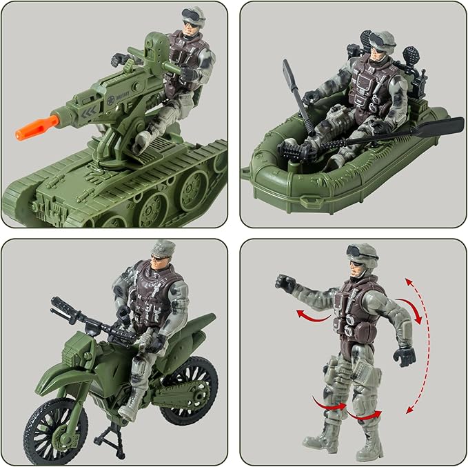 Military Soldier Men Action Figures, 15PCS US Army Soldier Plastic Figure Set Military Base Playset Vehicles Play Combat Toys, Army Toy Set for Kids, Boys, Age 3 4 5 6+