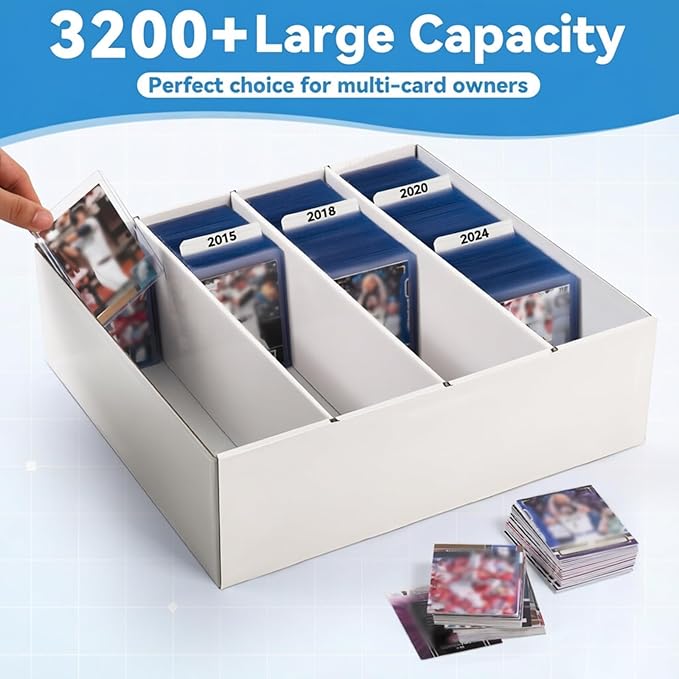 2 Pack Trading Card Storage Box, 4 Row 3200 Count Bulk Cardboard Card Boxes for Sports, TCG, MTG, Toploader