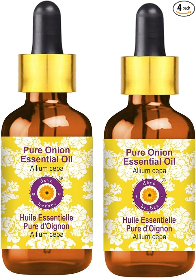 Deve Herbes Pure Onion Essential Oil (Allium cepa) with Glass Dropper Steam Distilled (Pack of Two) 100ml X 2 (6.76 oz)