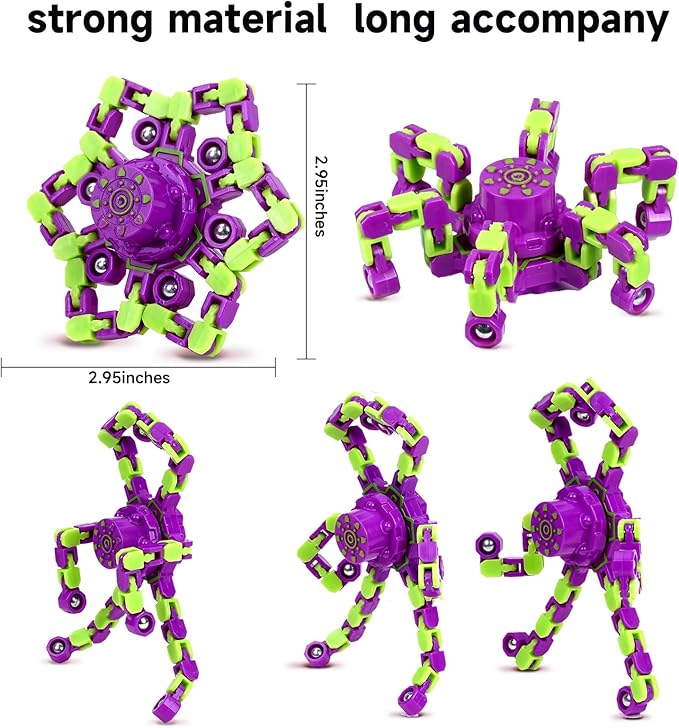 4 Pcs Fidget Toys Transformable Fidget Spinners Autism ADHD Anxiety Stress Relief Sensory Toys for Kids and Adults Deformable Robot Spinner Fingertip Gyros for Party Favors Prizes (PurpleGreen)