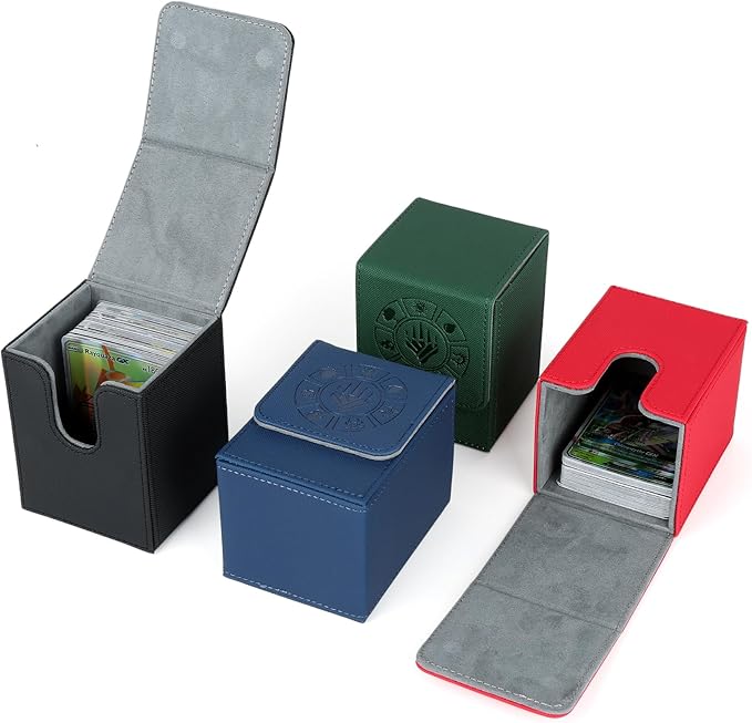 Arkeiliy Card Deck Box, 110+ Storage MTG Deck Box with 50 Pcs Card Sleeve, Collectible Trading Card Cases for Magic Commander and More (4 Pack)