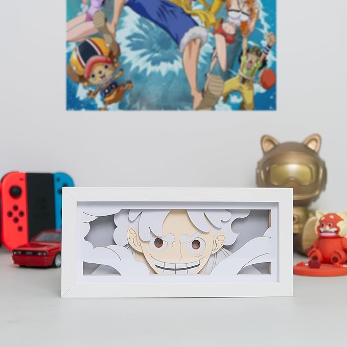 Anime LED Light Box, Manga Shadow Box Frame, Anime Paper Cut Box, Table Lamp for Anim Enthusiasts, RGB Multi Color Light, Night Light for Room Decor, Unique Anime Desk Decor (Luffy)