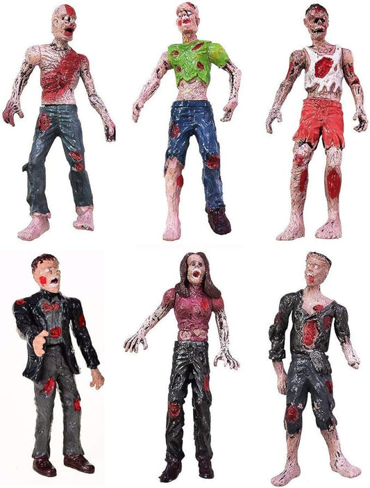 6 Pcs Zombie Dolls Action Figures Walking Dead Terror Corpse Articulated Joints Miniature Model for Halloween Party Decorations As Gifts
