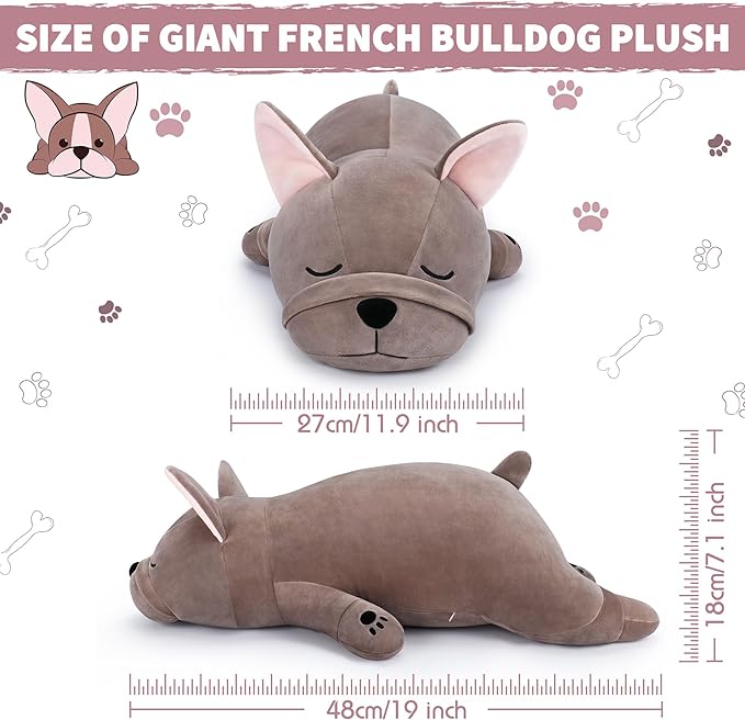 Auspicious beginning 19'' Large French Bulldog Plush Stuffed Animal- French Bulldog Dog Plush Pillow Plushies, Big Sleeping Body Pillow Dog Plushie Toy, Christams Birthday Gifts for Kids Girls Boys