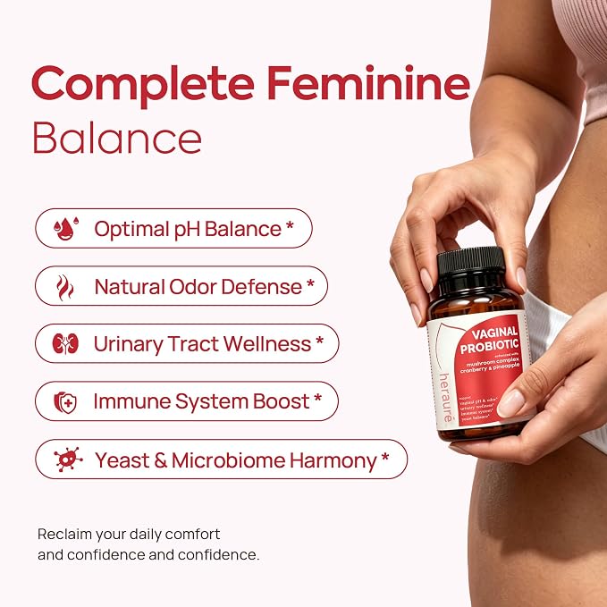 HerAure Vaginal Probiotics for Women - pH Balance, Healthy Vaginal Odor, Vaginal Flora, Yeast Balance, Women Probiotics and Prebiotics, Immune Support - Prebiotics & Lactobacillus Probiotic,2pcs x60CT