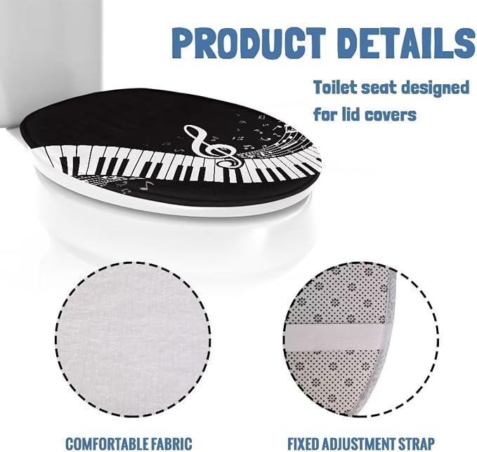 Toilet Seat Cover, Suitable for Most Round and Elongated Toilet Seats, Bathroom Decoration Fits Home Hotel Toilet Lid Cover-Piano Keyboard Notes