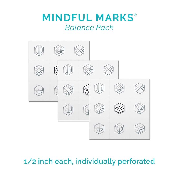 Mindful Marks (Platinum) 31 Tiny Temporary Tattoos Mindfulness Stickers - Inspirational Gifts for Women - Simple Mindfulness Meditation Tools for Mental Health Awareness