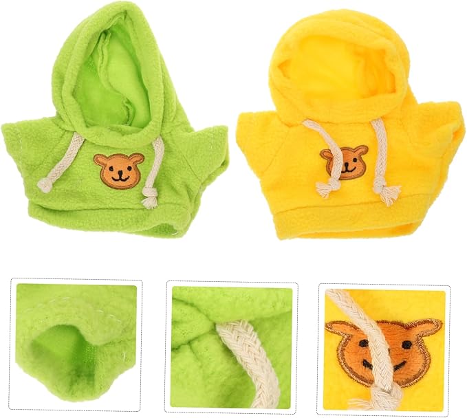 Veemoon 2pcs Plush Bear Doll Hoodies Adorable Replacement Clothes for Stuffed Animals Green and Yellow Outfits for DIY Decoration and Dress up