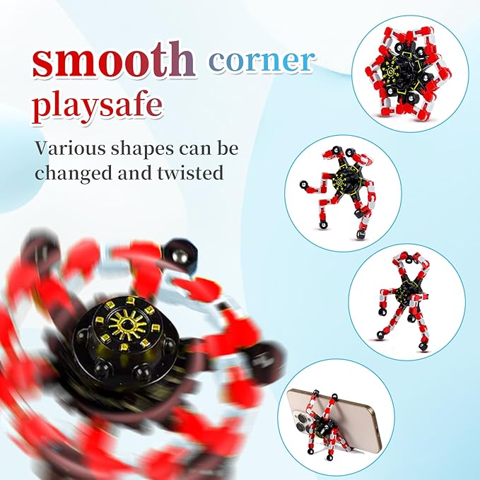 4 Pcs Fidget Toys Transformable Fidget Spinners Autism ADHD Anxiety Stress Relief Sensory Toys for Kids and Adults Deformable Robot Spinner Fingertip Gyros for Party Favors Classroom Prizes (Red)
