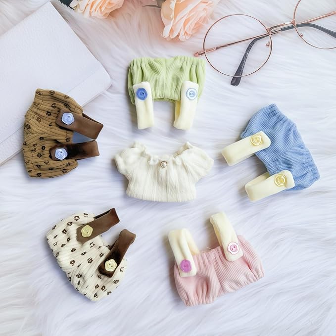 Clothes for Dolls Accessories (No Doll), Cute Outfit Set 3 Pieces Bib Pants Suitable for 15 & 17cm Doll Suit, Stylish Dress Up Overalls Doll Clothing Set Replacement with Hat Clothes Green