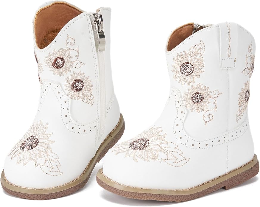 Newsonet Baby Cowboy Cowgirl Boots Infant Western Boots Toddler Boys Girls Round Toe Riding Mid Calf Boots All Seasons for 6 9 12 18 24 Months