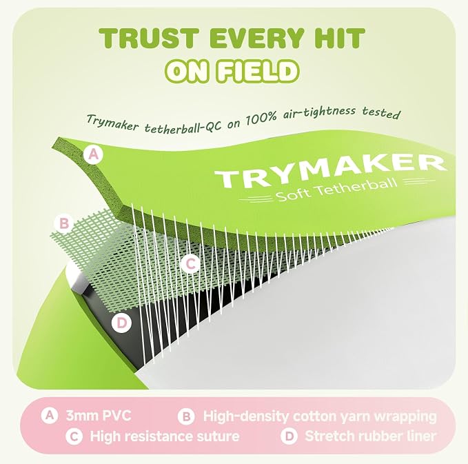 Trymaker Tetherball Ball and Rope, Tether Ball Soft, Tether Balls and Rope Set with Pump for Adults Backyard Outdoors