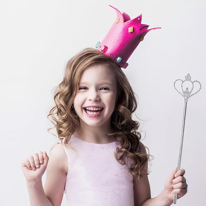 2 Pack Silver Princess Star Wand, Crown Wands Angel Magic Wand for Girls Birthday,Dress up and Halloween Costume Supplies (Silver Star Crown)