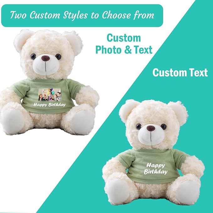 Teddy Bear Customized Gifts for Women/Men with Custom Text, Personalized Teddy Bear Stuffed with T-Shirt as Personalized Gifts for Christmas Valentines Day Birthday (8 inch-Text+Photo)
