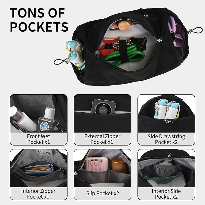 Small Gym Bag for Women Men, 15L Sports Workout Bag with Wet Pocket and Yoga Mat Holder, Lightweight & Water-Resistant Mini Travel Duffle Bag (Black)