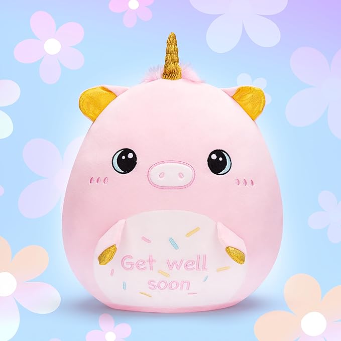 Get Well Soon Unicorn Plush Pillow Stuffed Animal Toy Patient Feel Better,14" Big Size Cute Soft Huggable Plushie,Gift for Kids Women Girl