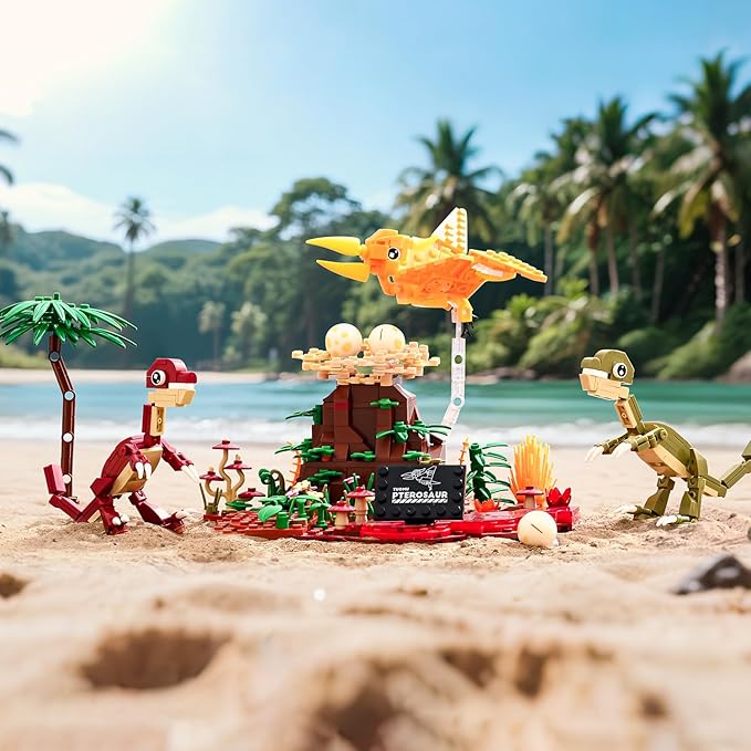 Dinosaur World Building Block Set,Pterosaur Dinosaur Park Sets for Boy 8-12,Pterosaur and Volcano Scene Building Sets,Home or Office Décor Sets for Boys 8-14(559pcs)