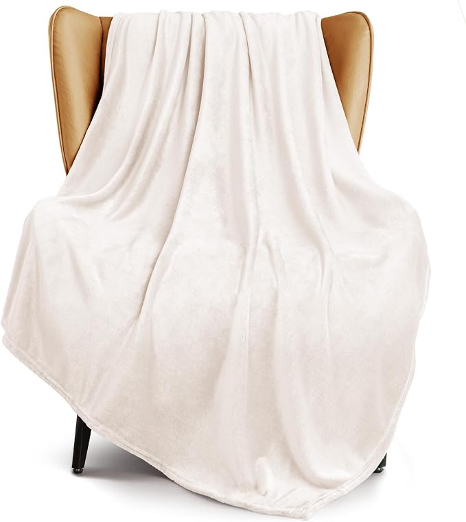 Exclusivo Mezcla Soft Large Fleece Throw Blanket for Couch, Ivory | 50x70 Inches, Double-Sided Brushed Flannel, Lightweight Plush Cozy Blanket for Home Decor, All Season, Machine Washable