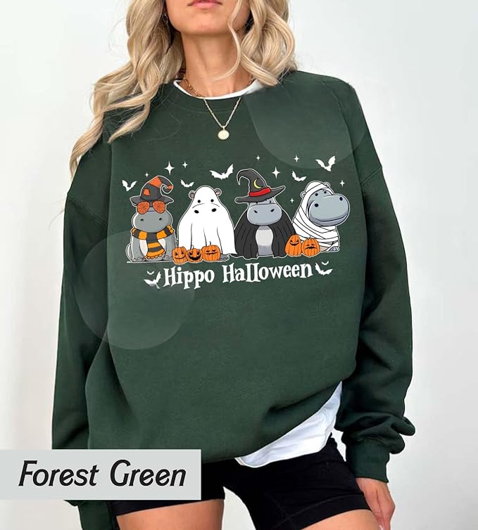 YOUNG GREEN Halloween Party Crewneck Sweatshirt Cute Ghost Sweatshirt Gift For Womens Spooky Season Shirt
