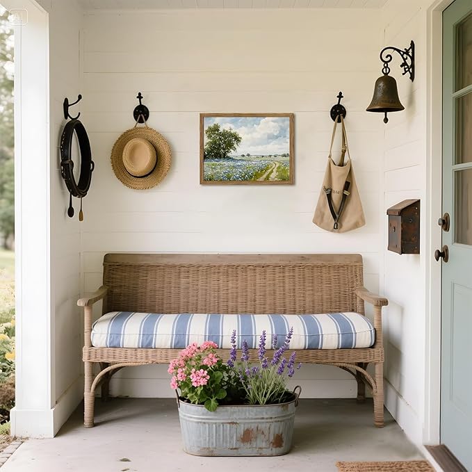 Framed Vintage Canvas Wall Art, Country Landscape Wildflower Field Wall Decor Paintings, Rustic Nature Pictures Prints Home Decor for Living Room Bedroom Bathroom Farmhouse 12x16 inch